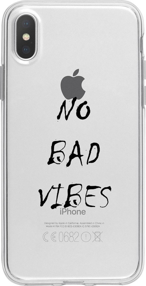 İphone X No Bad Vibes Desenli Şeffaf Telefon Kılıfı