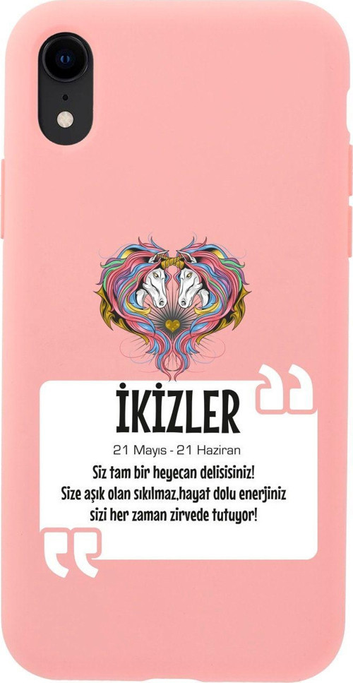 İphone Xr Ikizler Burcu Tasarımlı Pembe Telefon Kılıfı