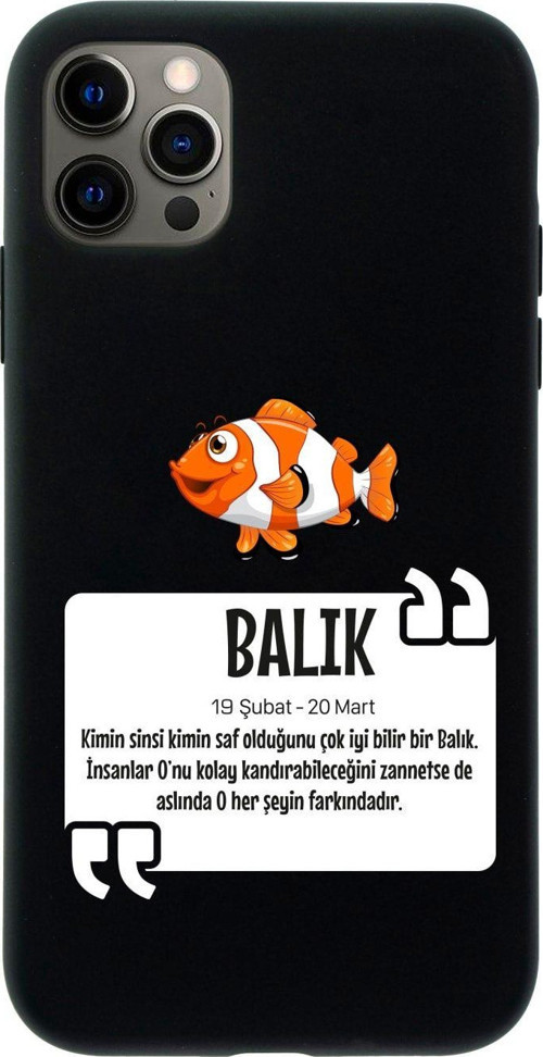 Iphone 12 Pro Balık Burcu Tasarımlı Siyah Telefon Kılıfı