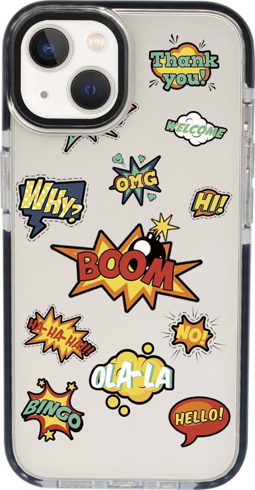 İphone 15 Plus Uyumlu Sticker Desenli Candy Bumper Darbe Emci Silikonlu Telefon Kılıfı