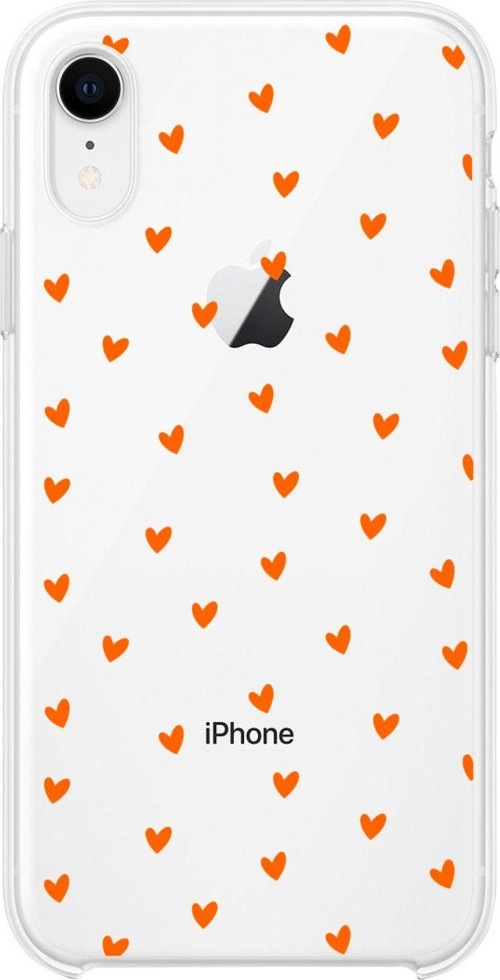 İphone Xr Minik Kalpler Turuncu Desenli Şeffaf Telefon Kılıfı