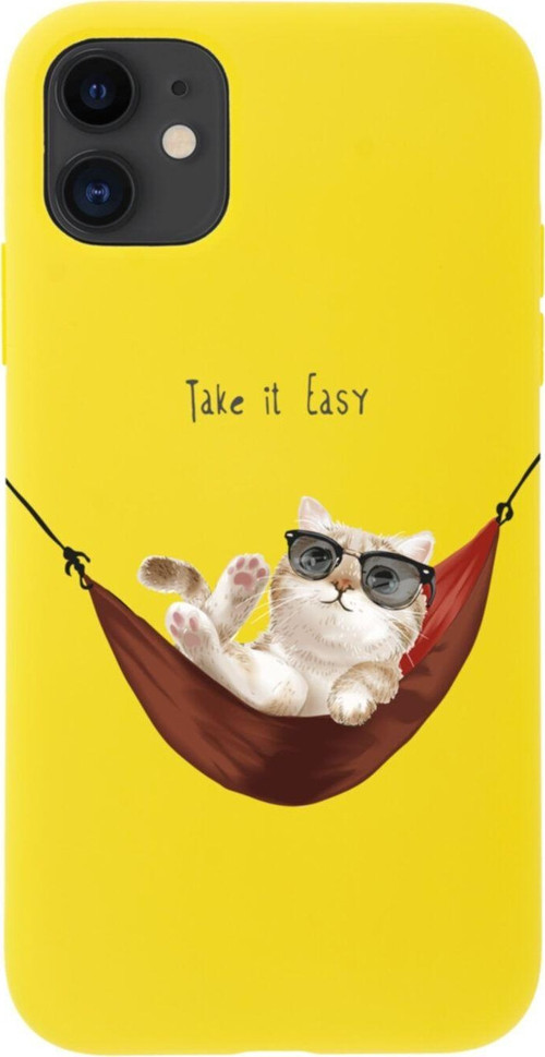 Iphone 11 Take It Easy Tasarımlı Sarı Telefon Kılıfı