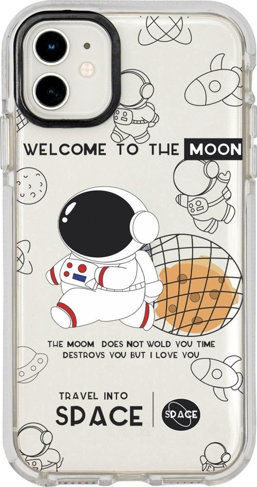 İphone 12 Sevimli Astronot Candy Bumper Silikonlu Telefon Kılıfı