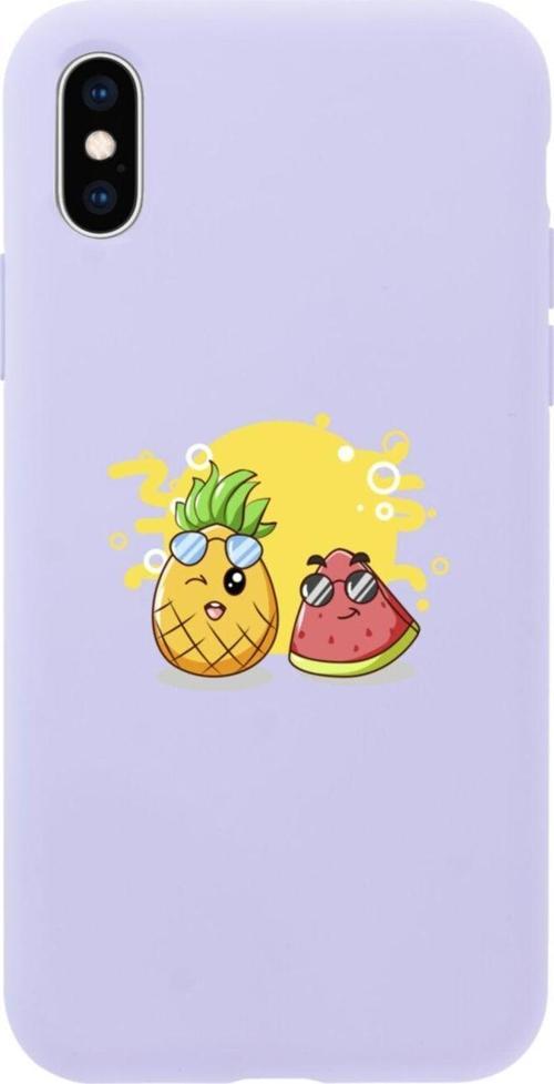 İphone X Ananas Ve Karpuz Tasarımlı Lila Telefon Kılıfı