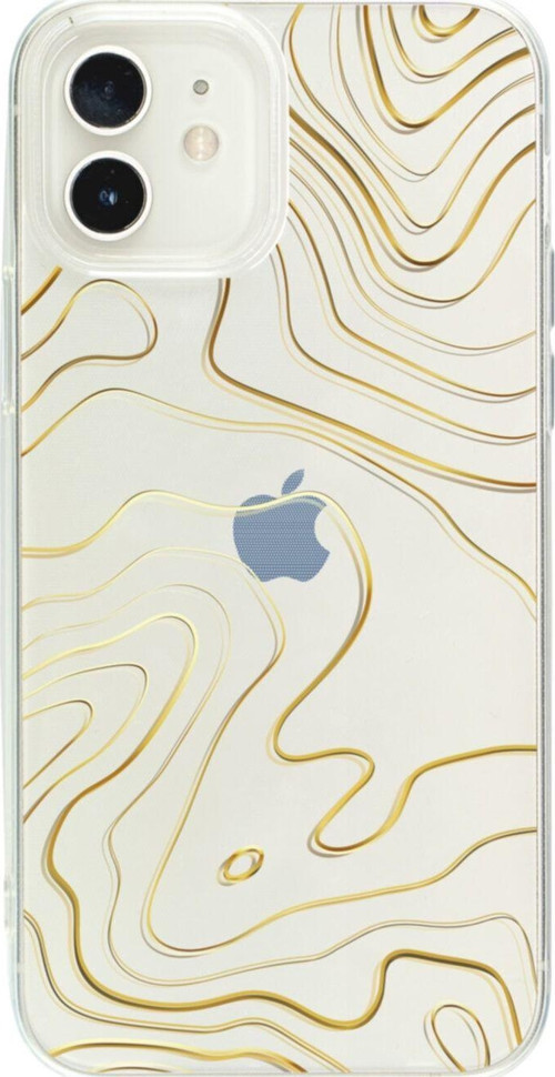 İphone 12 Golden Line Abract Şeffaf Telefon Kılıfı