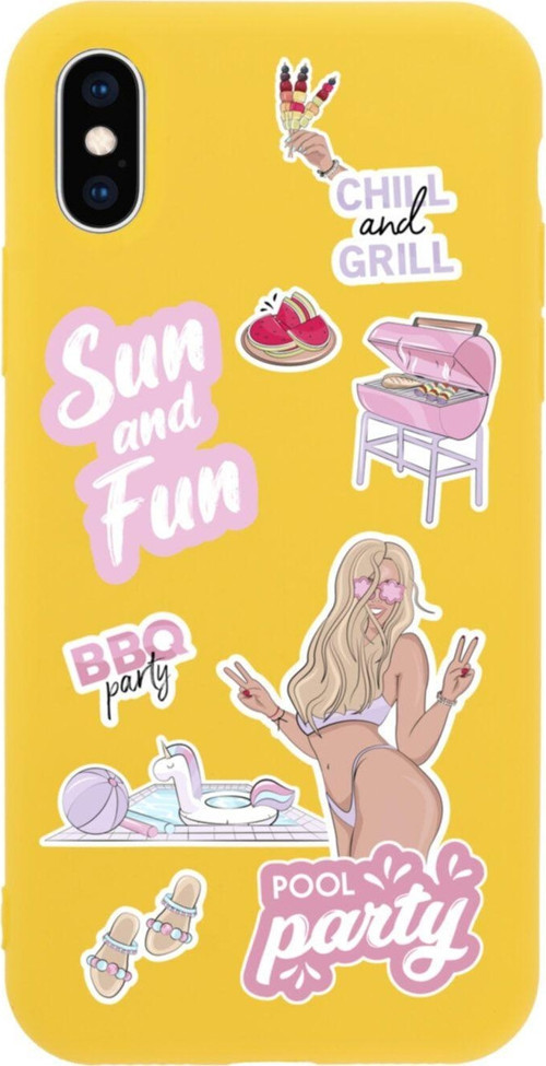 İphone Xs Pool Party Tasarımlı Sarı Telefon Kılıfı
