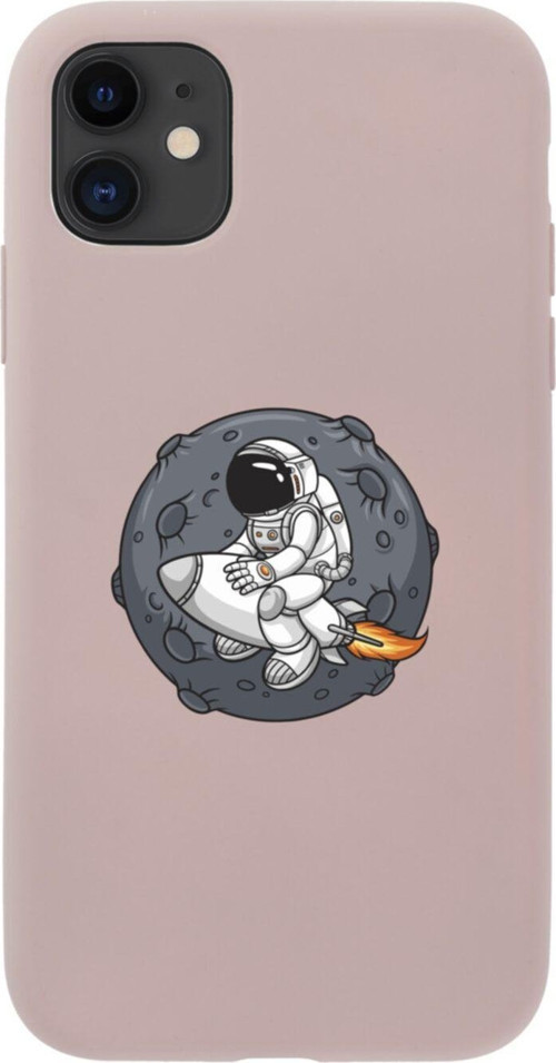 Iphone 11 Gezegen Ve Astronot Tasarımlı Pembe Telefon Kılıfı