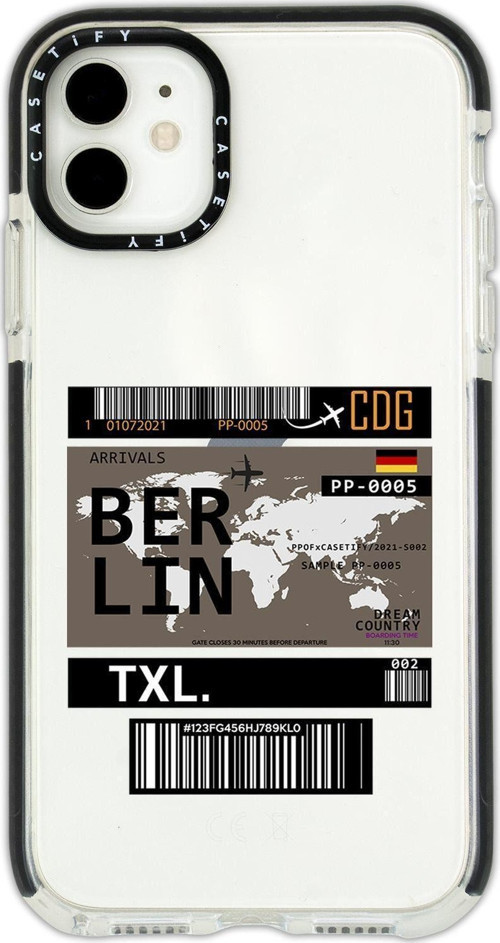 İphone 12 Casetify Berlin Ticket Desenli Anti Shock Premium Silikonlu Siyah Kenar Detaylı Telefon Kı