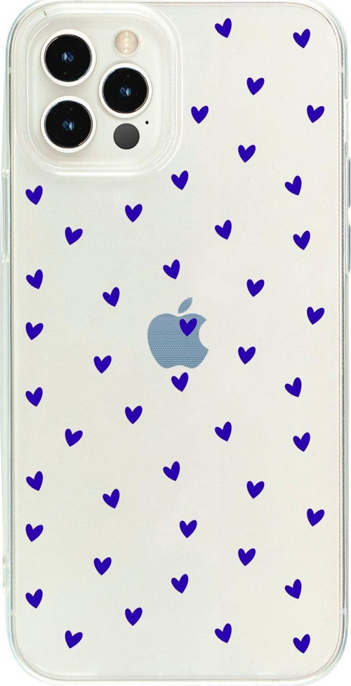 İphone 14 Pro Minik Kalpler Lacivert Desenli Şeffaf Telefon Kılıfı