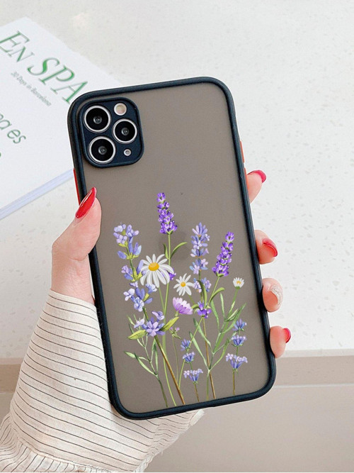 Iphone 11 Pro Max Siyah Kamera Lens Korumalı Lavander Desenli Lüx Telefon Kılıfı