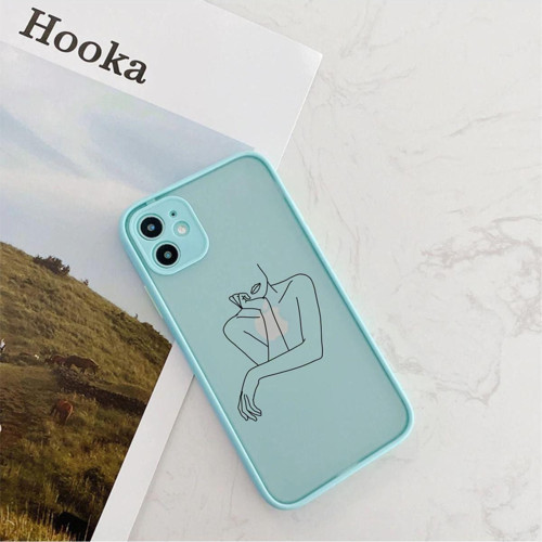 Line Art Desenli Iphone 11 Su Yeşili Korumalı Telefon Kılıfı