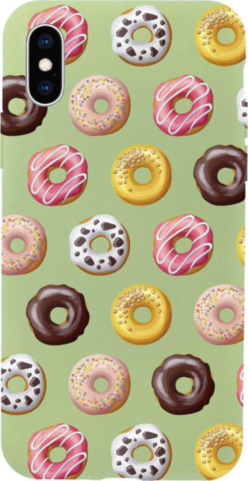 İphone X Renkli Donutlar Tasarımlı Yeşil Telefon Kılıfı