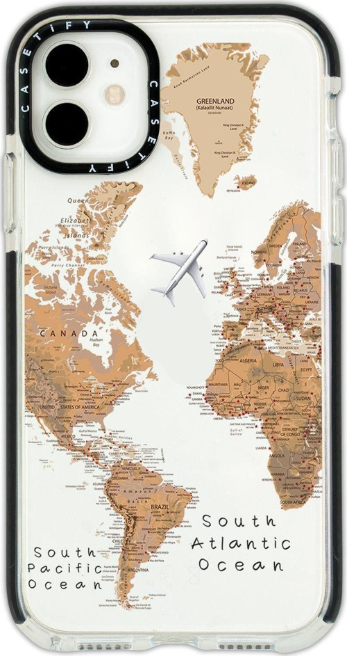 İphone 12 Casetify Dünya Harita Desenli Anti Shock Premium Silikonlu Siyah Kenar Detaylı Telefon Kıl
