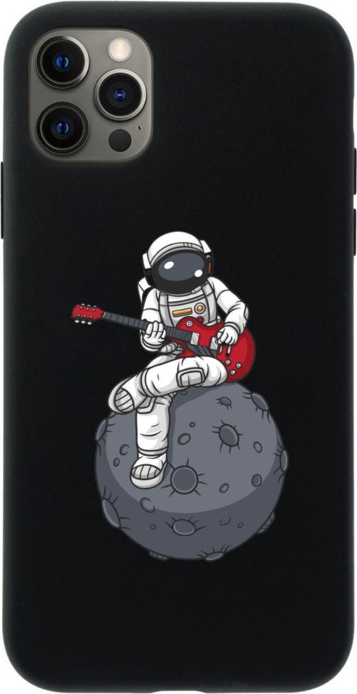 Iphone 12 Pro Gitarcı Astronot Tasarımlı Siyah Telefon Kılıfı