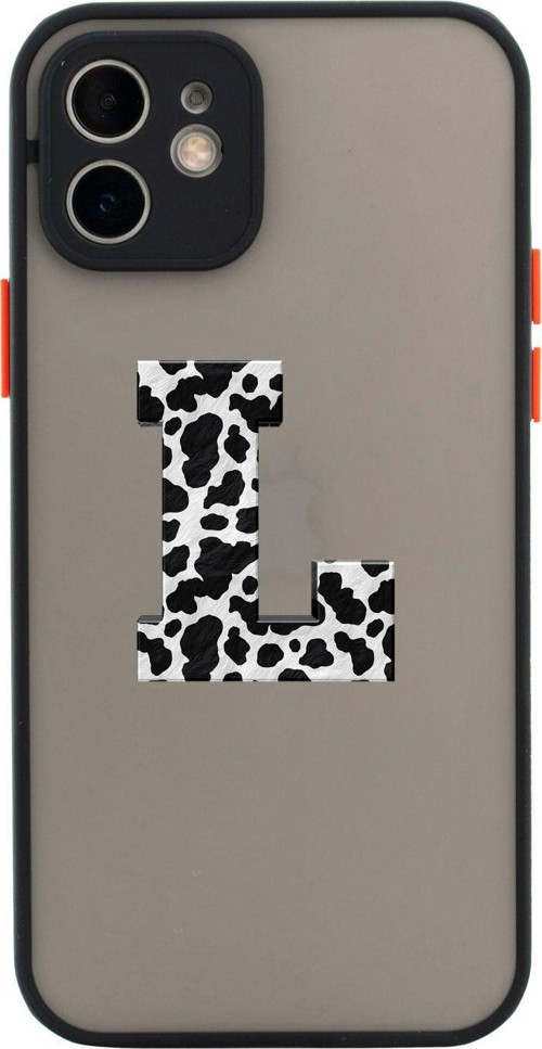 Iphone 11 Lüx Kamera Lens Korumalı L Harfi Desenli Siyah Telefon Kılıfı