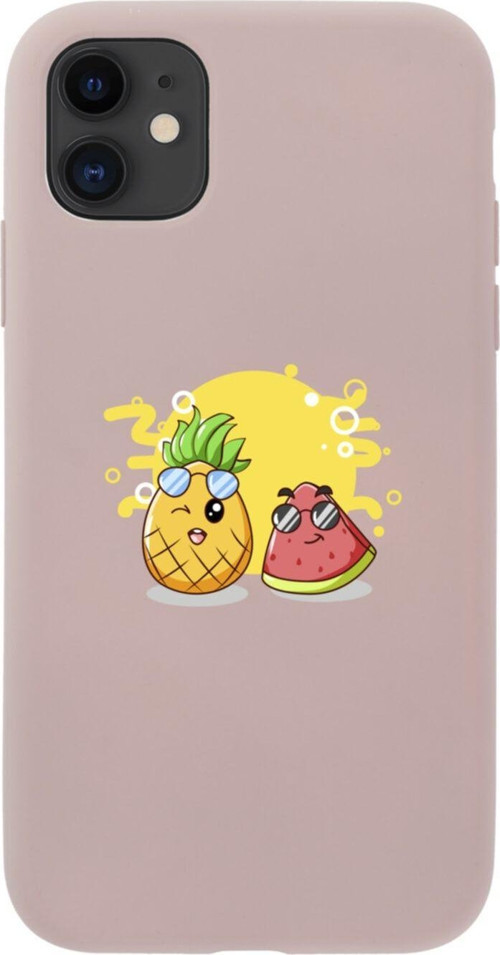 Iphone 11 Ananas Ve Karpuz Tasarımlı Pembe Telefon Kılıfı