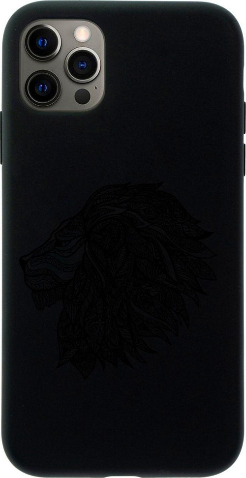 Iphone 12 Pro Max Çizim Aslan Tasarımlı Siyah Telefon Kılıfı