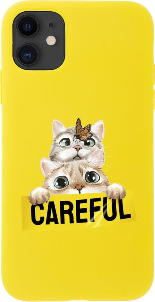 Iphone 11 Careful Tasarımlı Sarı Telefon Kılıfı