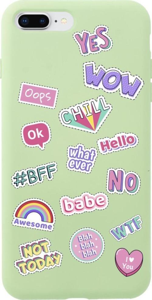 İphone 7 Plus Stickers Tasarımlı Yeşil Telefon Kılıfı