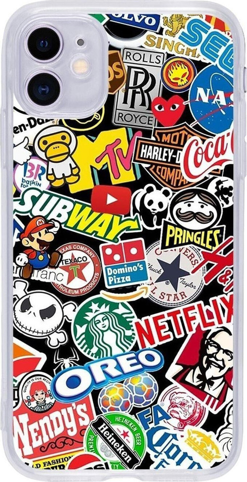 Iphone 11 Sticker Mix Desenli Şeffaf Telefon Kılıfı