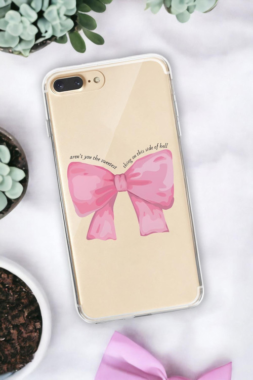İphone 8 Plus Uyumlu Pembe Kurdele Premium Şeffaf Silikon Kılıf