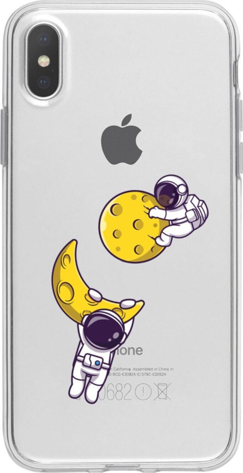 İphone Xs Astronot Ay Ve Yıldız Şeffaf Telefon Kılıfı