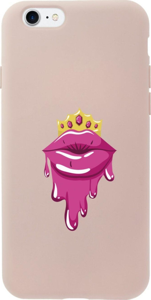 İphone 8 Crown Lip Tasarımlı Pembe Telefon Kılıfı