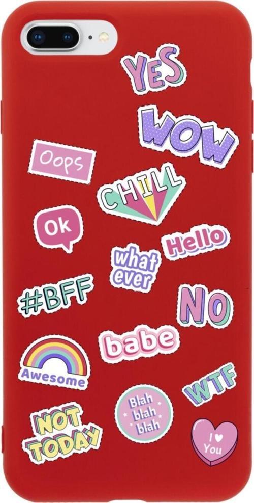 İphone 7 Plus Stickers Tasarımlı Kırmızı Telefon Kılıfı
