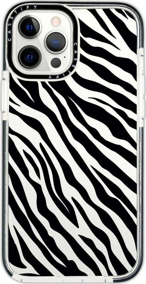 Iphone 12 Pro Casetify Zebra Pattern Anti Shock Premium Silikonlu Siyah Kenar Detaylı Telefon Kılıfı
