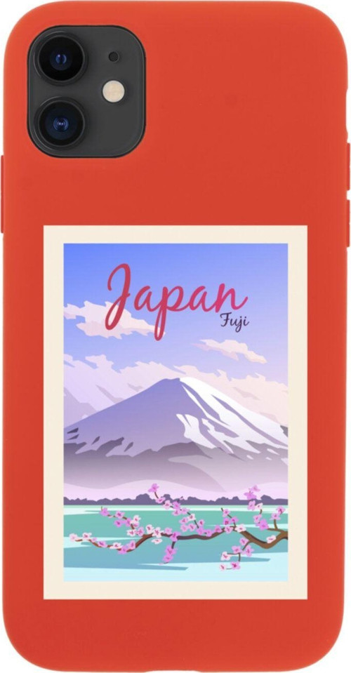 Iphone 11 Japan Fuji Tasarımlı Kırmızı Telefon Kılıfı