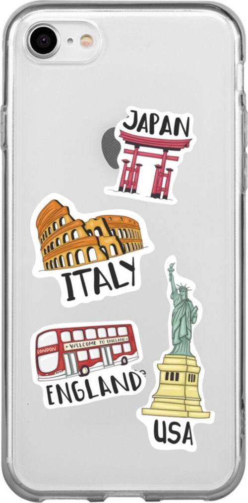 İphone 7 Sticker Ülkeler Tasarımlı Şeffaf Telefon Kılıfı