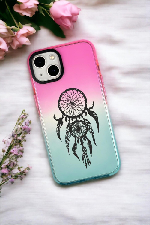 İphone 15 Uyumlu Düş Kapanı Desenli Premium Rainbow Silikonlu Telefon Kılıfı
