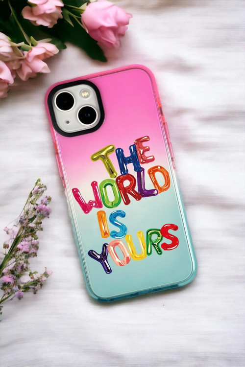 İphone 15 Uyumlu The World Desenli Premium Rainbow Silikonlu Telefon Kılıfı