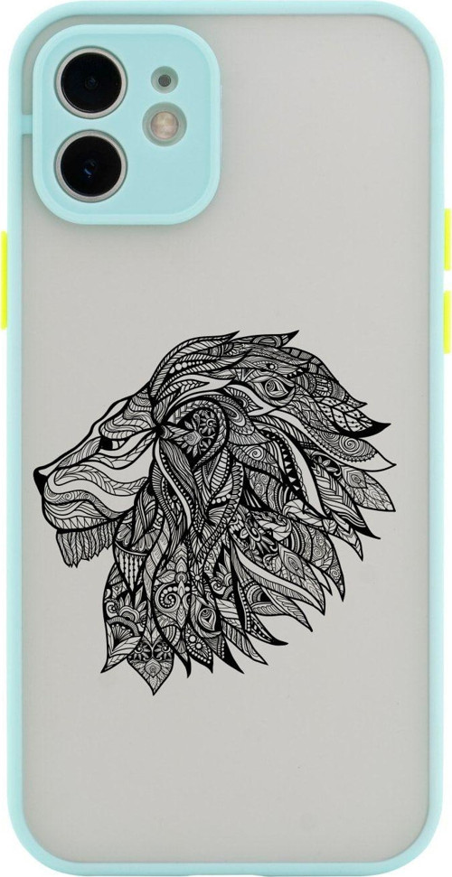 Iphone 11 Lüx Uyumlu Kamera Lens Korumalı Çizim Aslan Desenli Su Yeşili Telefon Kılıfı