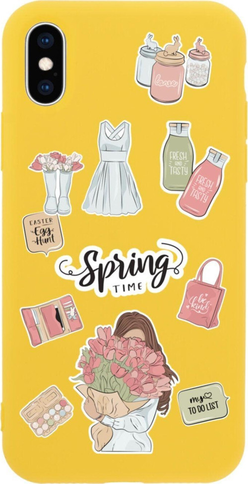 İphone Xs Spring Time Tasarımlı Sarı Telefon Kılıfı