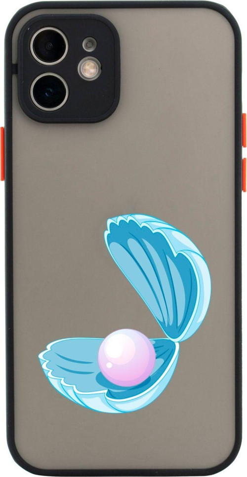 Iphone 11 Lüx Kamera Lens Korumalı Incili Deniz Desenli Siyah Telefon Kılıfı