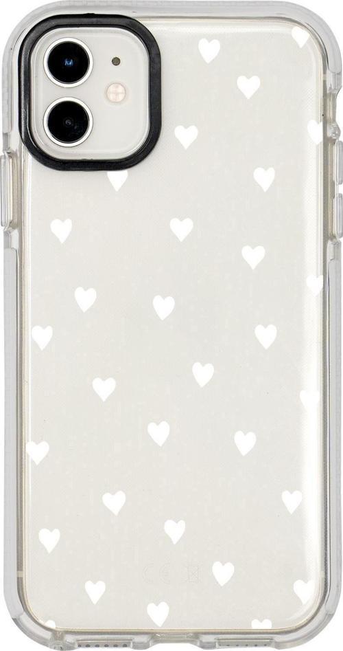 İphone 11 Uyumlu Beyaz Kalpler Candy Bumper Silikonlu Telefon Kılıfı
