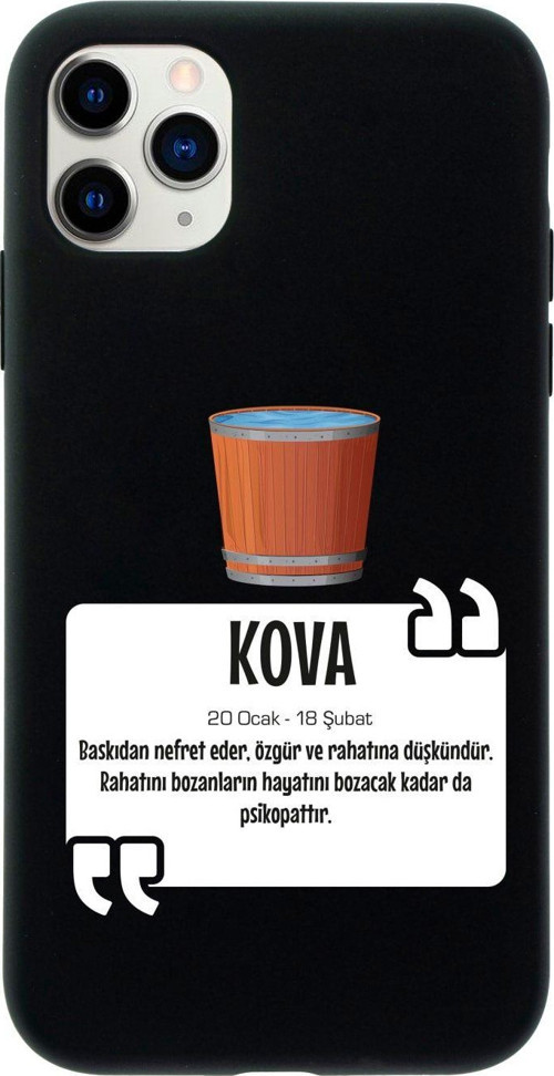 Iphone 11 Pro Kova Burcu Tasarımlı Siyah Telefon Kılıfı