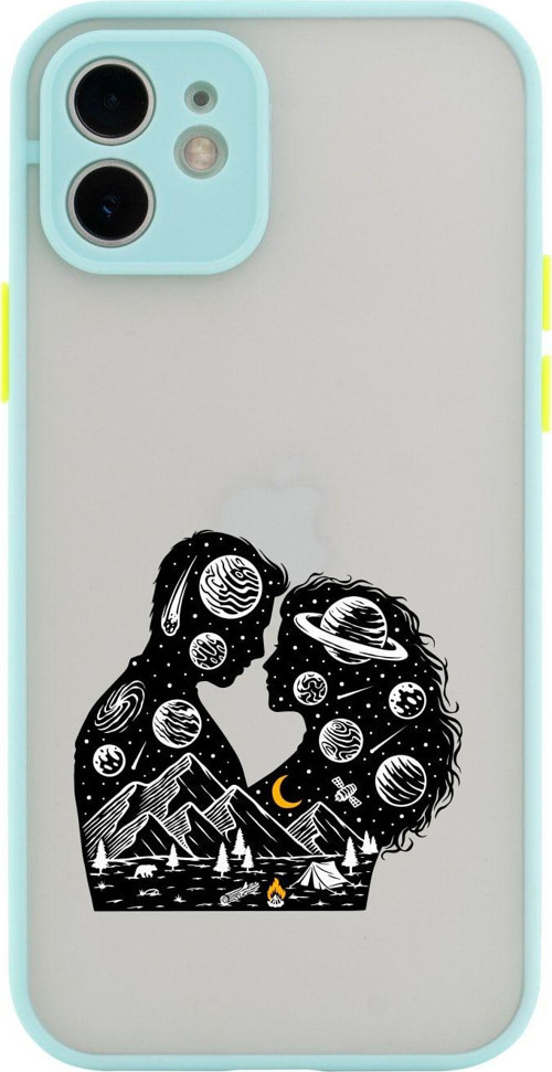 Iphone 11 Lüx Kamera Lens Korumalı Romantic Illustration Desenli Su Yeşili Telefon Kılıfı