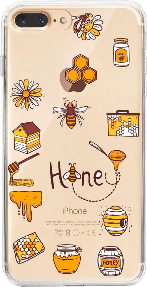 İphone 7 Plus Honey Desenli Şeffaf Telefon Kılıfı