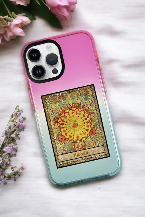 İphone 14 Pro Uyumlu The Sun Desenli Premium Rainbow Silikonlu Telefon Kılıfı
