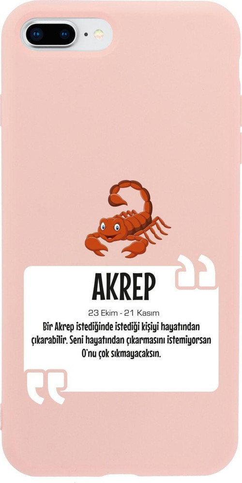 İphone 7 Plus Akrep Burcu Tasarımlı Pembe Telefon Kılıfı