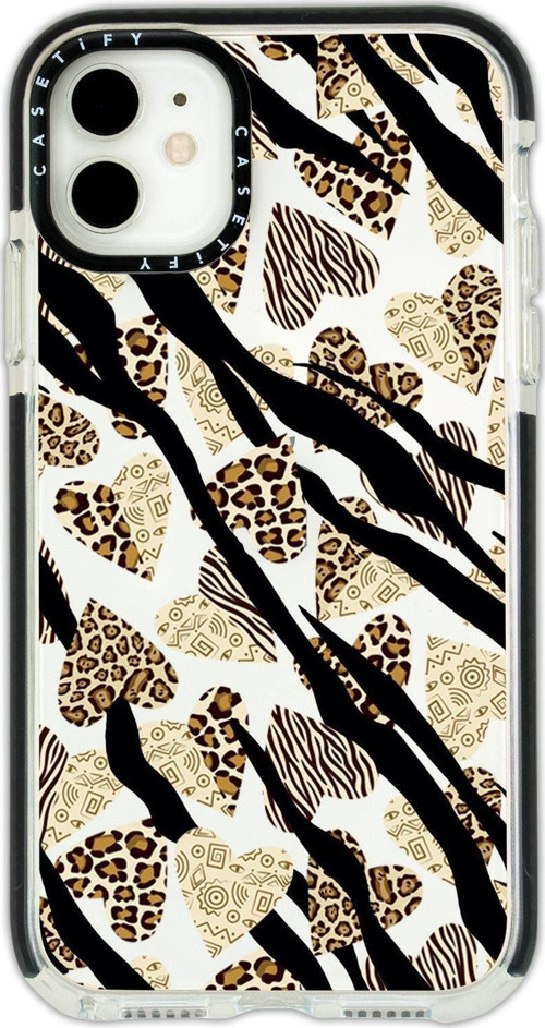 İphone 12 Casetify Love Animal Pattern Desenli Anti Shock Premium Silikonlu Siyah Kenar Detaylı Tele