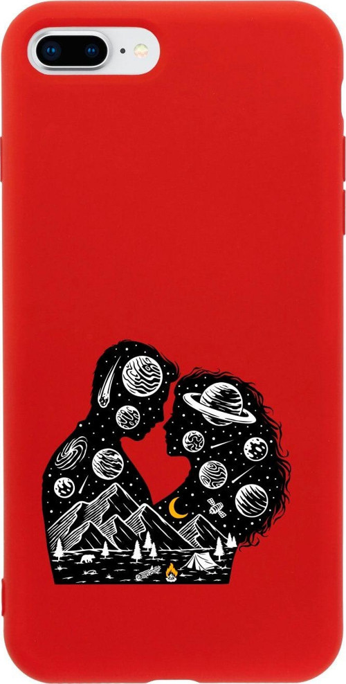 İphone 8 Plus Romantic Illustration Tasarımlı Kırmızı Telefon Kılıfı