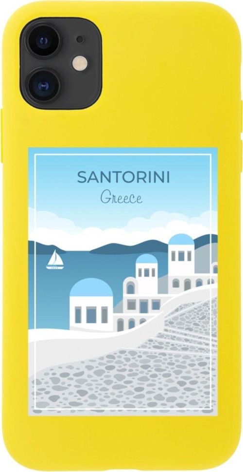 Iphone 11 Santorini Tasarımlı Sarı Telefon Kılıfı
