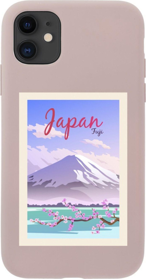 Iphone 11 Japan Fuji Tasarımlı Pembe Telefon Kılıfı