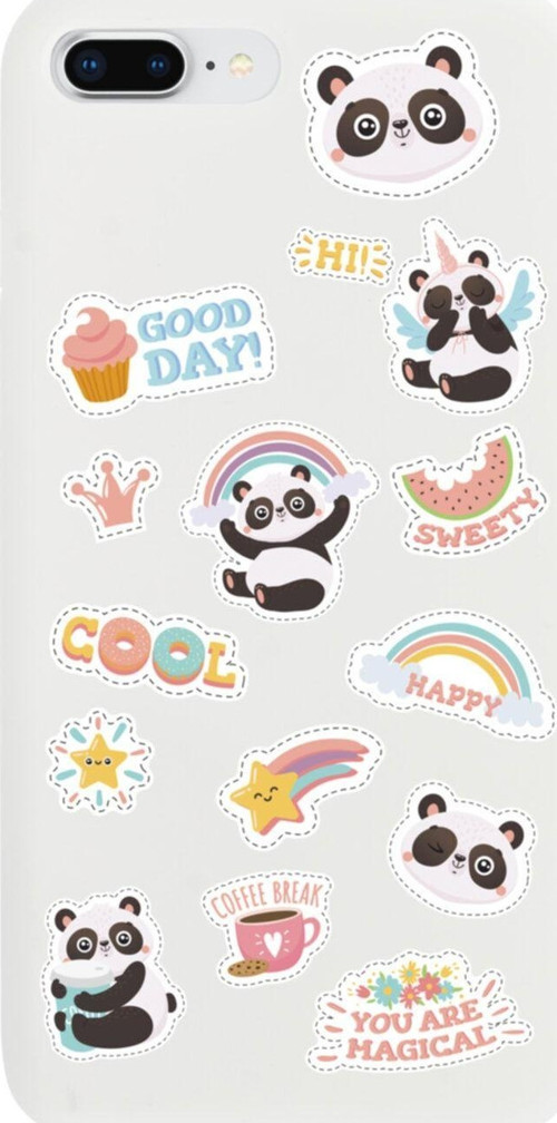 İphone 8 Plus Sticker Panda Tasarımlı Beyaz Telefon Kılıfı