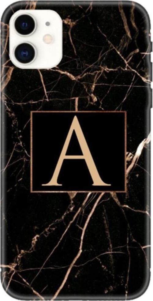 Iphone 11 Siyah Mermer Desen A Harfli Telefon Kılıfı