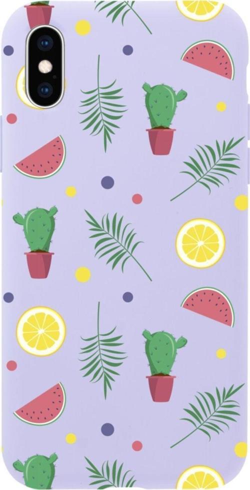 İphone Xs Summer Cactus Tasarımlı Lila Telefon Kılıfı