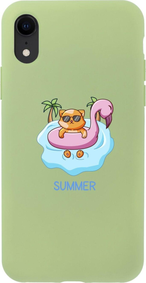 İphone Xr Summer Cat Tasarımlı Yeşil Telefon Kılıfı